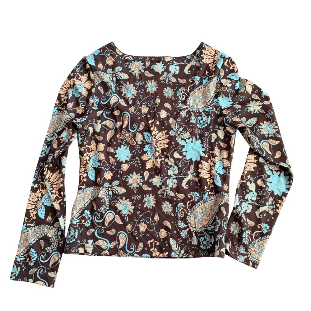 Otto‎ Sumisho Y2K Womens Brown Paisley Floral V-Neck Long Sleeve Size M Boho VTG - Picture 5 of 6